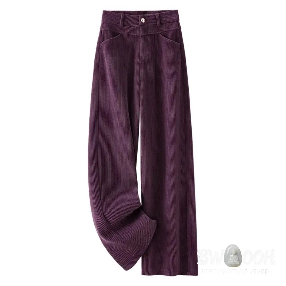 Buddha Stones Winter Straight Leg Design Cotton Corduroy Women’s Wide Leg Pants With Pockets - Women’s Wide Leg Pants
