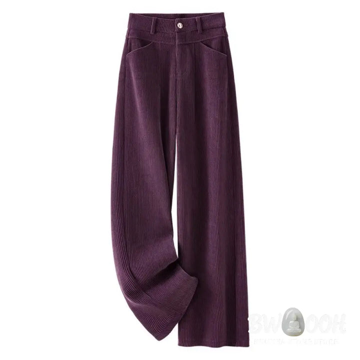 Buddha Stones Winter Straight Leg Design Cotton Corduroy Women’s Wide Leg Pants With Pockets - Women’s Wide Leg Pants