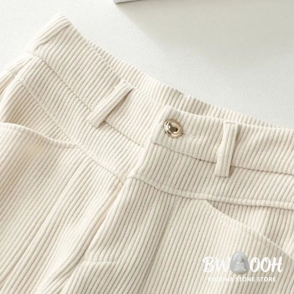 Buddha Stones Winter Straight Leg Design Cotton Corduroy Women’s Wide Leg Pants With Pockets - Women’s Wide Leg Pants