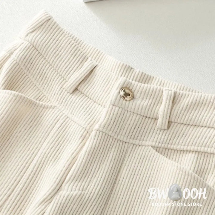 Buddha Stones Winter Straight Leg Design Cotton Corduroy Women’s Wide Leg Pants With Pockets - Women’s Wide Leg Pants