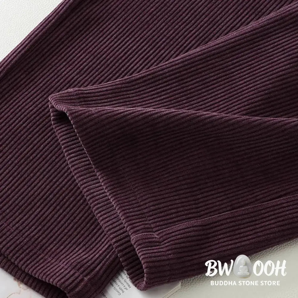 Buddha Stones Winter Straight Leg Design Cotton Corduroy Women’s Wide Leg Pants With Pockets - Women’s Wide Leg Pants