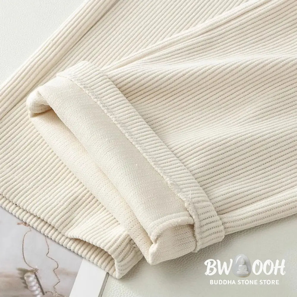 Buddha Stones Winter Straight Leg Design Cotton Corduroy Women’s Wide Leg Pants With Pockets - Women’s Wide Leg Pants