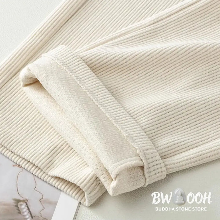 Buddha Stones Winter Straight Leg Design Cotton Corduroy Women’s Wide Leg Pants With Pockets - Women’s Wide Leg Pants