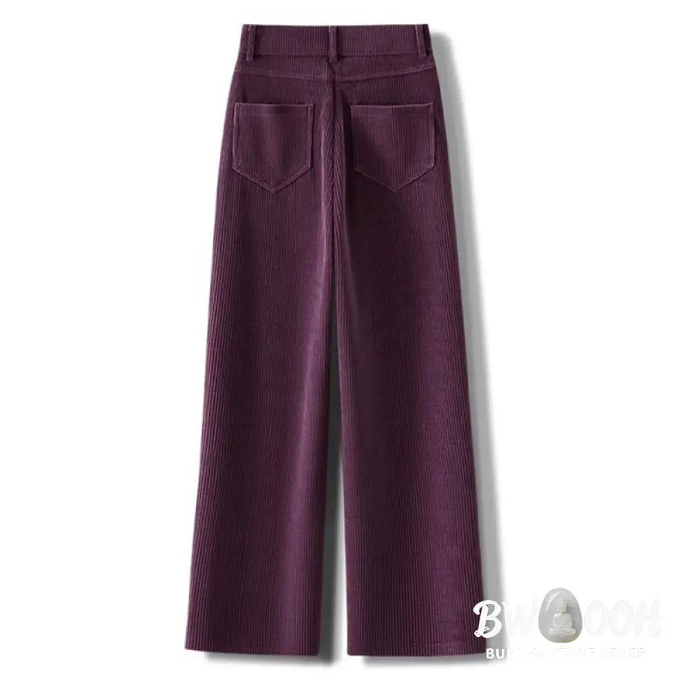 Buddha Stones Winter Straight Leg Design Cotton Corduroy Women’s Wide Leg Pants With Pockets - Women’s Wide Leg Pants