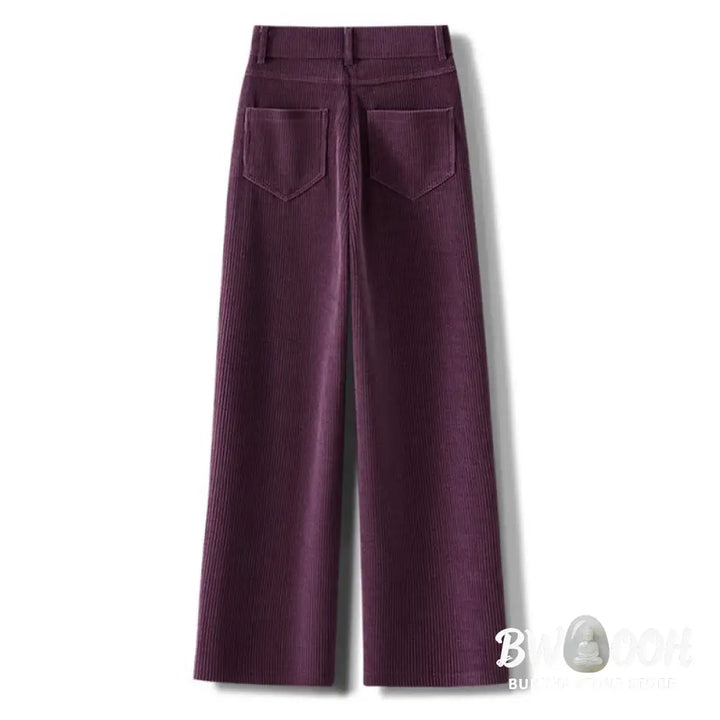 Buddha Stones Winter Straight Leg Design Cotton Corduroy Women’s Wide Leg Pants With Pockets - Women’s Wide Leg Pants