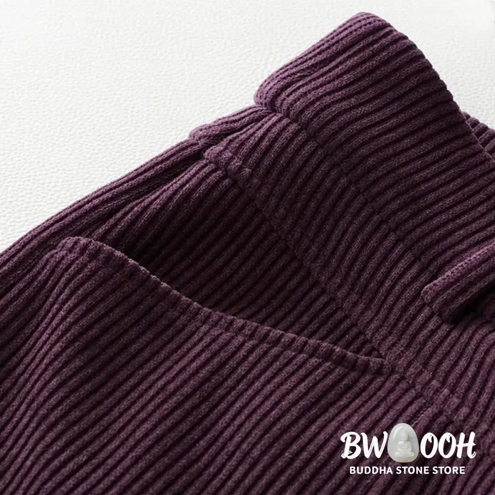 Buddha Stones Winter Straight Leg Design Cotton Corduroy Women’s Wide Leg Pants With Pockets - Women’s Wide Leg Pants