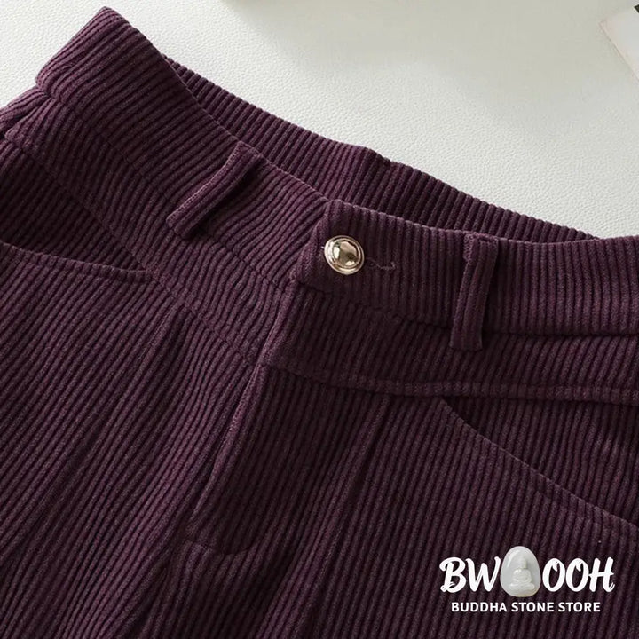 Buddha Stones Winter Straight Leg Design Cotton Corduroy Women’s Wide Leg Pants With Pockets - Women’s Wide Leg Pants