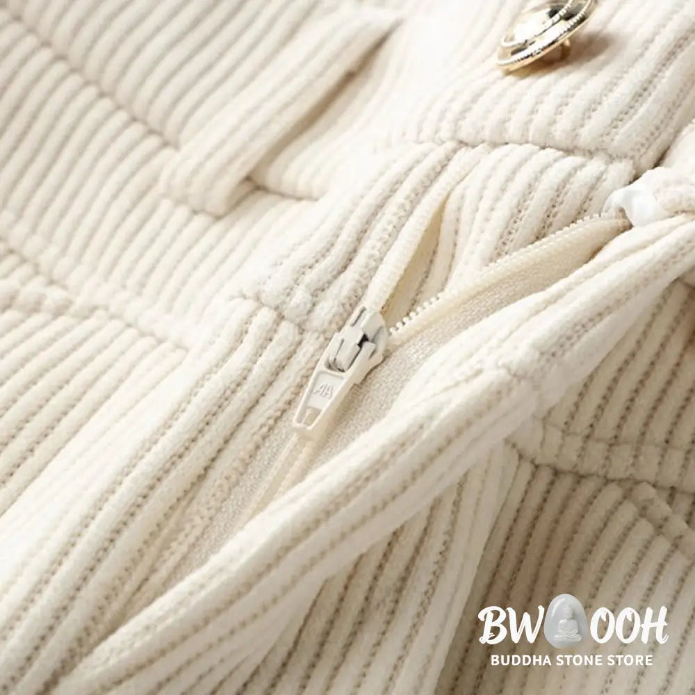 Buddha Stones Winter Straight Leg Design Cotton Corduroy Women’s Wide Leg Pants With Pockets - Women’s Wide Leg Pants