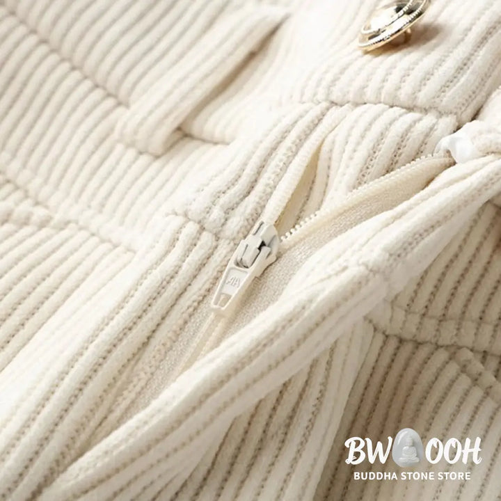 Buddha Stones Winter Straight Leg Design Cotton Corduroy Women’s Wide Leg Pants With Pockets - Women’s Wide Leg Pants