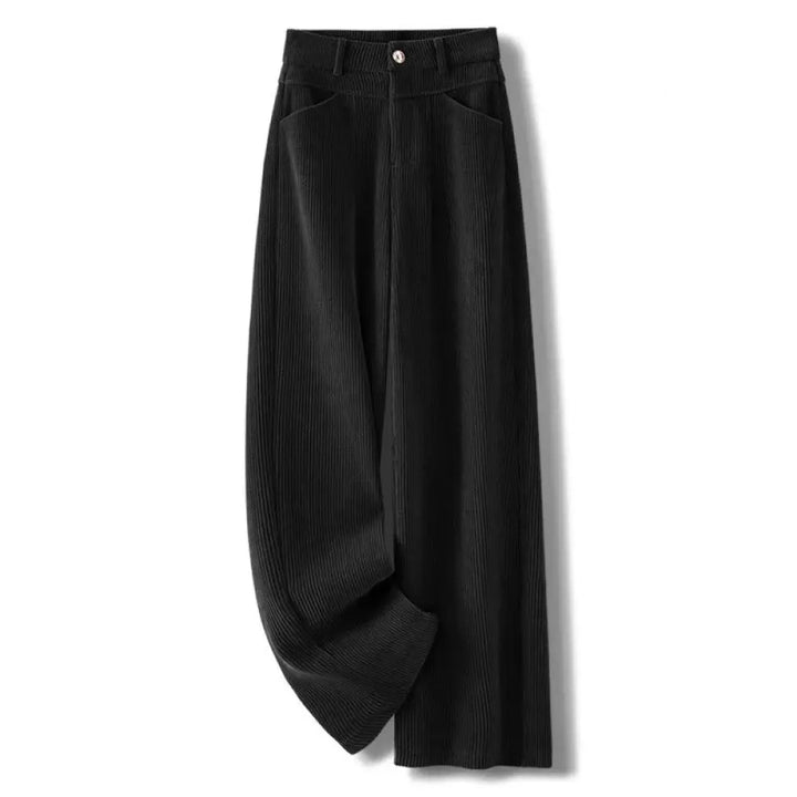 Buddha Stones Winter Straight Leg Design Cotton Corduroy Women’s Wide Leg Pants With Pockets - Black / US4，UK/AU8，EU36