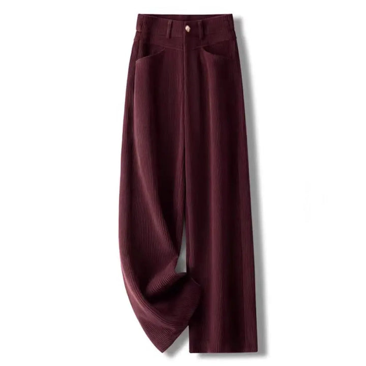 Buddha Stones Winter Straight Leg Design Cotton Corduroy Women’s Wide Leg Pants With Pockets - DarkRed