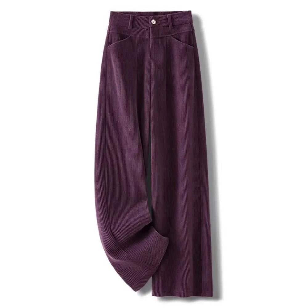 Buddha Stones Winter Straight Leg Design Cotton Corduroy Women’s Wide Leg Pants With Pockets - Purple / US4，UK/AU8，EU36