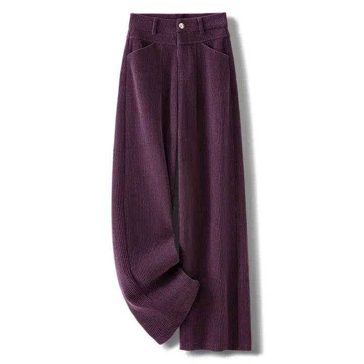 Buddha Stones Winter Straight Leg Design Cotton Corduroy Women’s Wide Leg Pants With Pockets - Purple / US4，UK/AU8，EU36