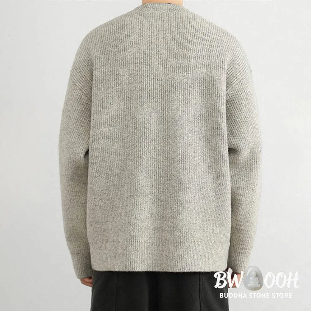 Buddha Stones Winter V-Neck Buttons Ribbed Design Warm Men’s Long Sleeve Knitted Sweater - Men’s Sweater