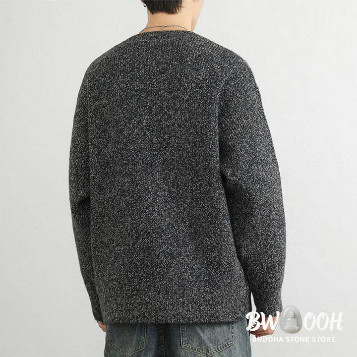 Buddha Stones Winter V-Neck Buttons Ribbed Design Warm Men’s Long Sleeve Knitted Sweater - Men’s Sweater