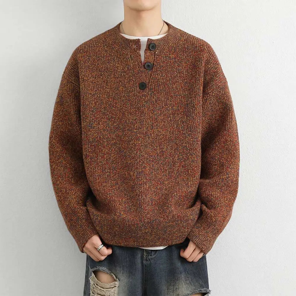 BWOOOH Winter V-Neck Buttons Ribbed Design Warm Men's Lon