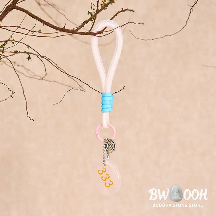 Buddha Stones Wishing Guidance and Strength 333 Angel Number Natural Rose Quartz Key Chain Hanging Decoration Includes