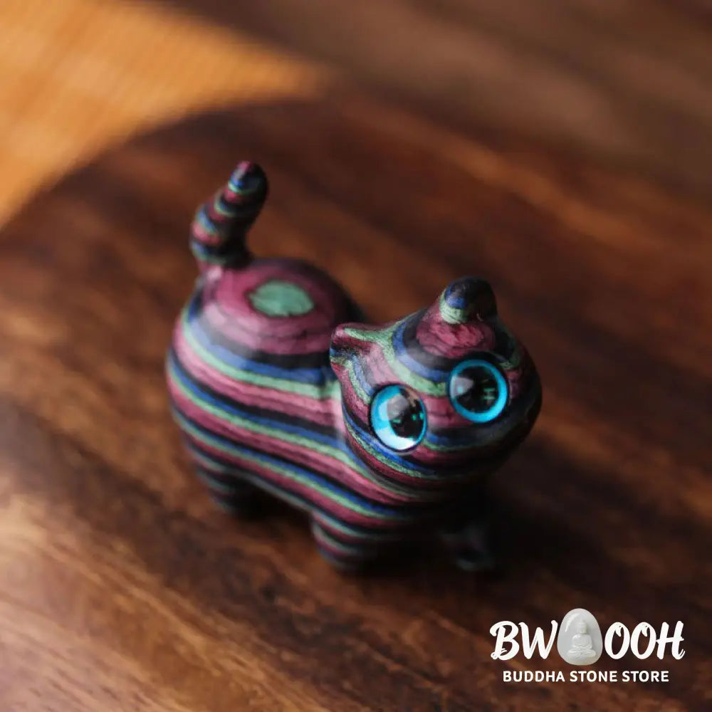 Buddha Stones 'Wishing Joy and Playfulness'Colored Sandalwood Cat Decor Includes Gift Message Card - Decorations