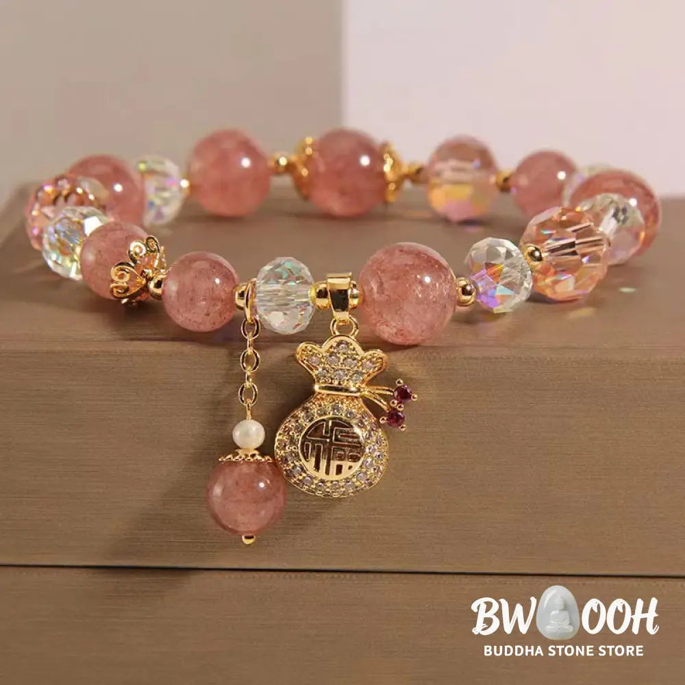 Buddha Stones 'Wishing Love and Sweet Blessings'Strawberry Quartz Bracelet Includes Gift Message Card - Bracelet