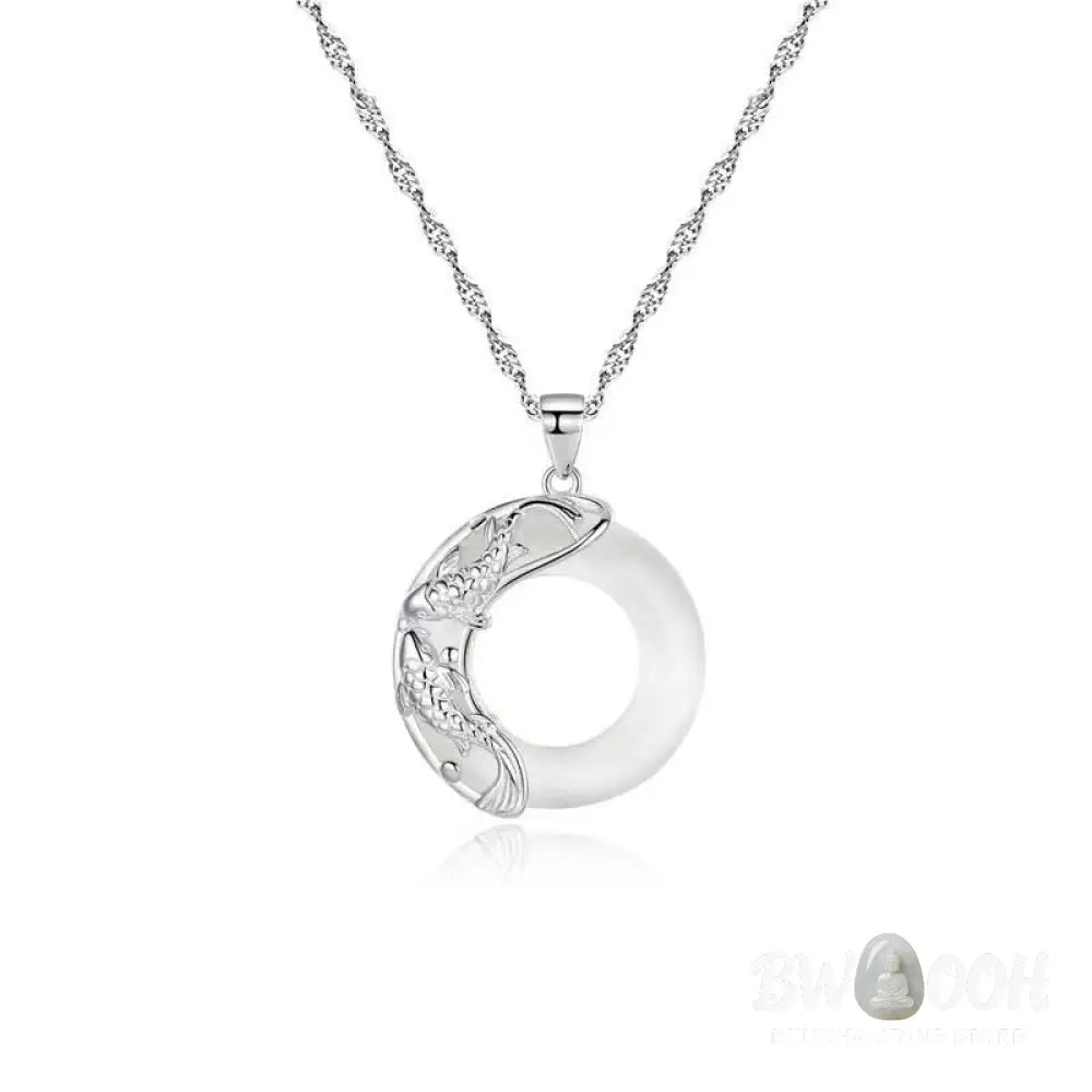 Buddha Stones ’Wishing Luck and Prosperity’ White Jade Koi Fish Necklace Includes Gift Message Card - BWOOOH