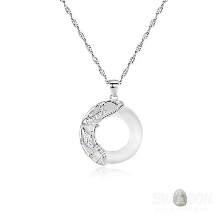 Buddha Stones ’Wishing Luck and Prosperity’ White Jade Koi Fish Necklace Includes Gift Message Card - BWOOOH