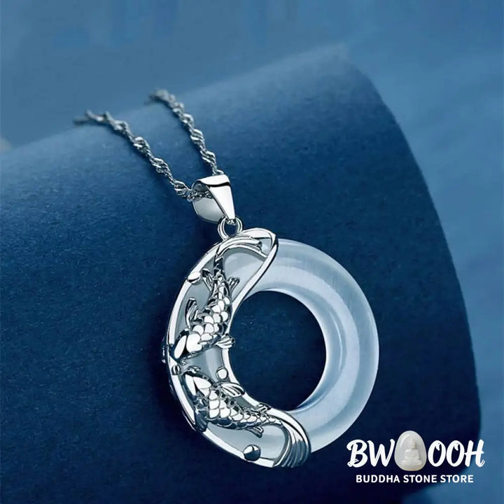 Buddha Stones ’Wishing Luck and Prosperity’ White Jade Koi Fish Necklace Includes Gift Message Card - BWOOOH