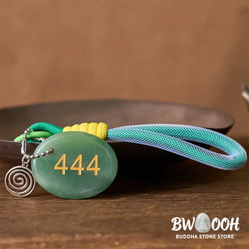 Buddha Stones 'Wishing Protection and Stability' 444 Angel Number Natural Green Aventurine Key Chain Hanging Decoration