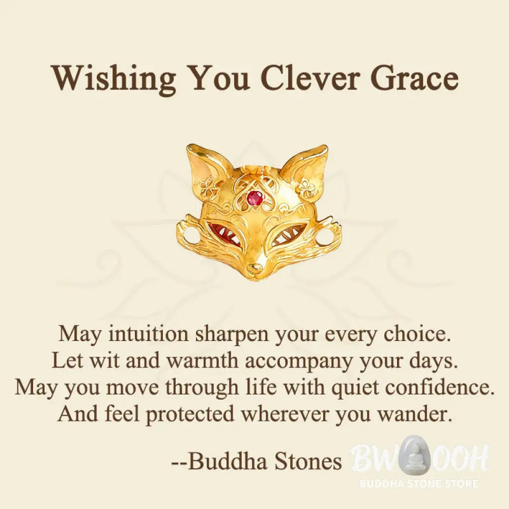 Buddha Stones ’Wishing You Clever Grace’ 24k Gold Plated Brass Fox Necklace Includes Gift Message Card - BWOOOH