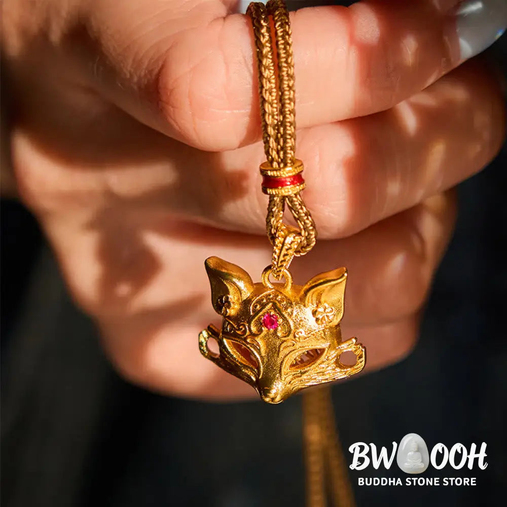 Buddha Stones ’Wishing You Clever Grace’ 24k Gold Plated Brass Fox Necklace Includes Gift Message Card - BWOOOH