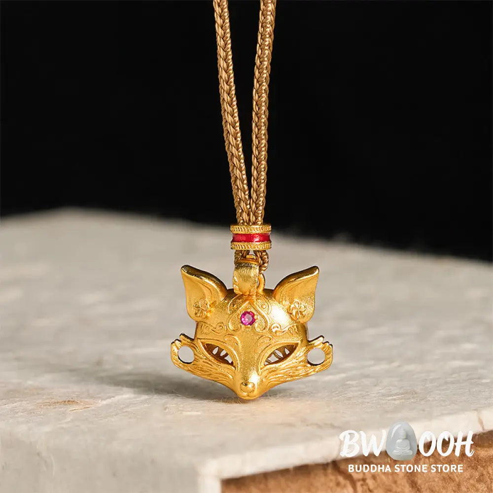 Buddha Stones ’Wishing You Clever Grace’ 24k Gold Plated Brass Fox Necklace Includes Gift Message Card - BWOOOH