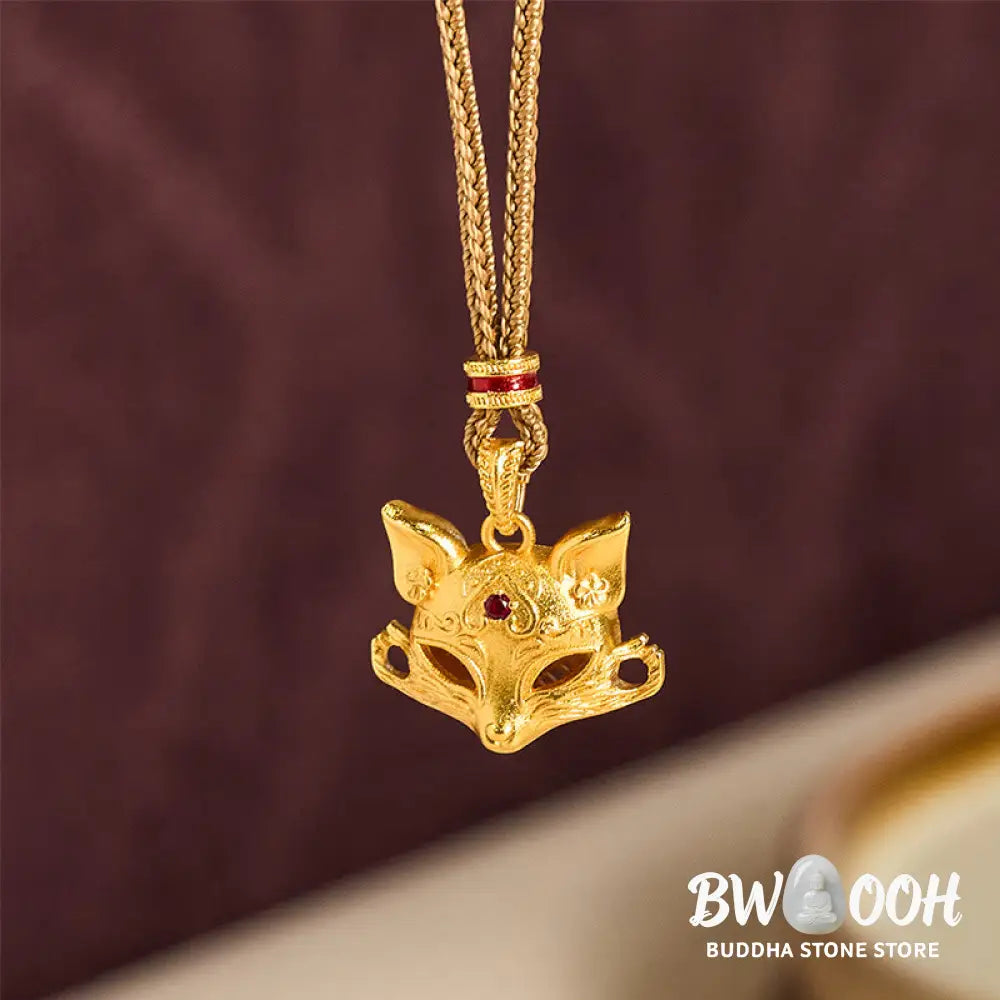 Buddha Stones ’Wishing You Clever Grace’ 24k Gold Plated Brass Fox Necklace Includes Gift Message Card - BWOOOH