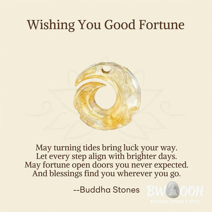 Buddha Stones ’Wishing You Good Fortune’ 24k Gold Plated Brass Peace Buckle Black Rope Necklace Includes Gift Message