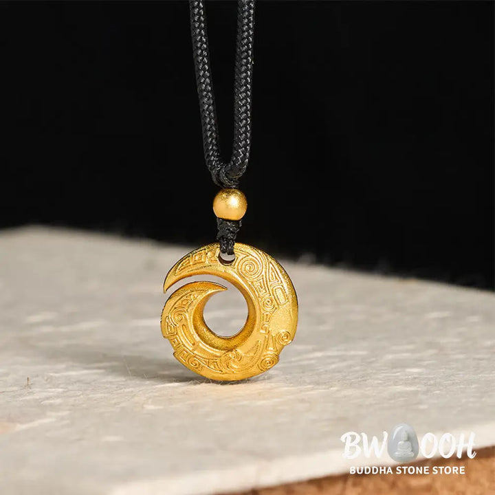 Buddha Stones ’Wishing You Good Fortune’ 24k Gold Plated Brass Peace Buckle Black Rope Necklace Includes Gift Message