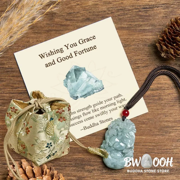 Buddha Stones ’Wishing You Grace and Good Fortune’ Jade Horse Necklace Includes Gift Message Card - BWOOOH - Necklaces