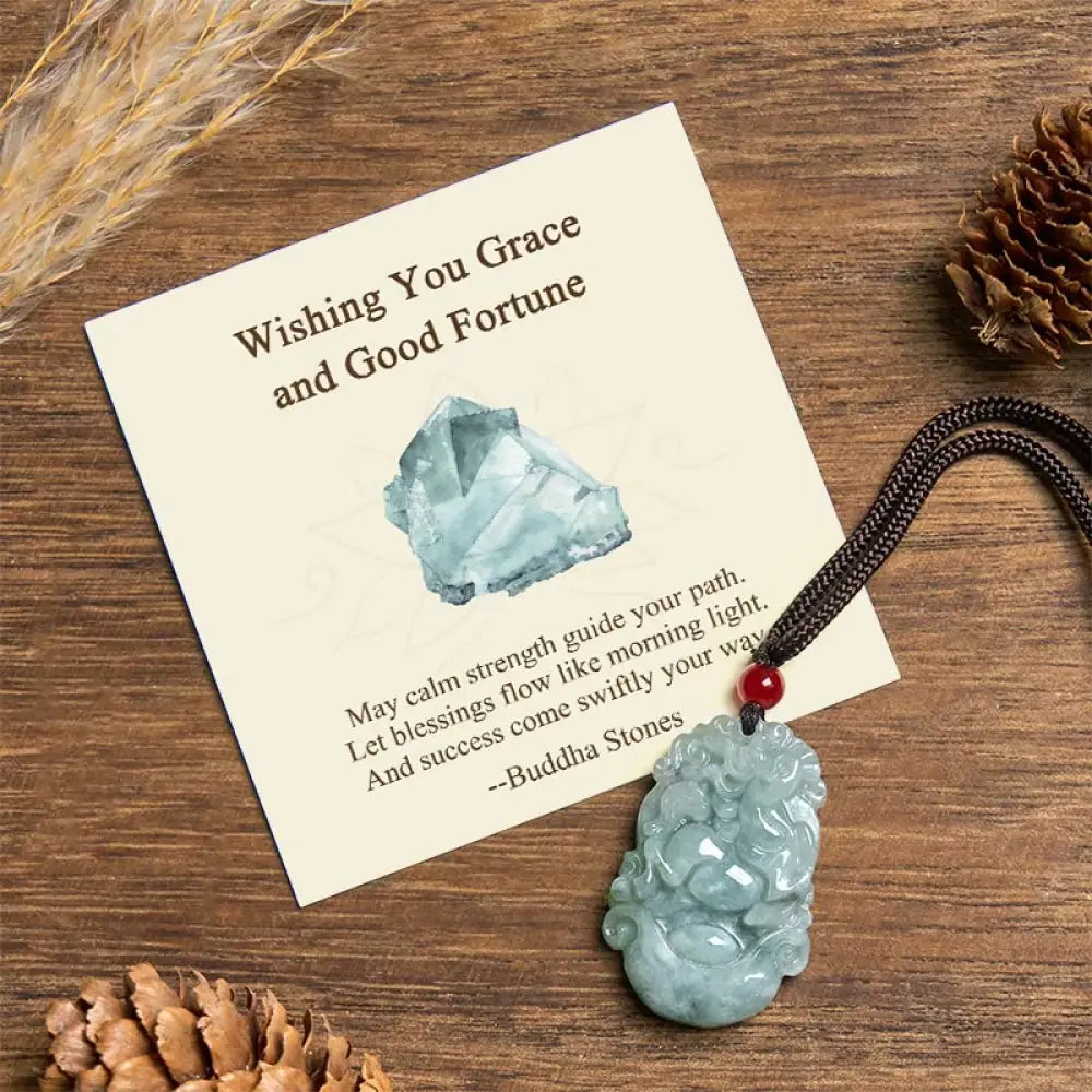 Buddha Stones ’Wishing You Grace and Good Fortune’ Jade Horse Necklace Includes Gift Message Card - BWOOOH - Horse