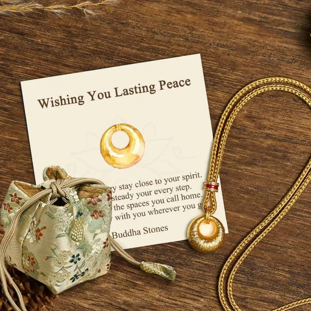 Buddha Stones ’Wishing You Lasting Peace’ 24k Gold Plated Copper Peace Buckle Necklace Includes Gift Message Card