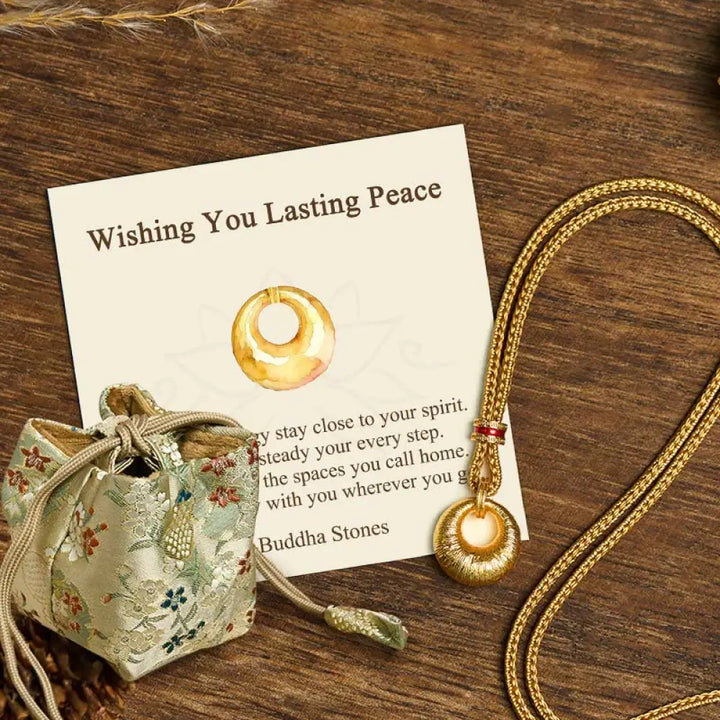 Buddha Stones ’Wishing You Lasting Peace’ 24k Gold Plated Copper Peace Buckle Necklace Includes Gift Message Card