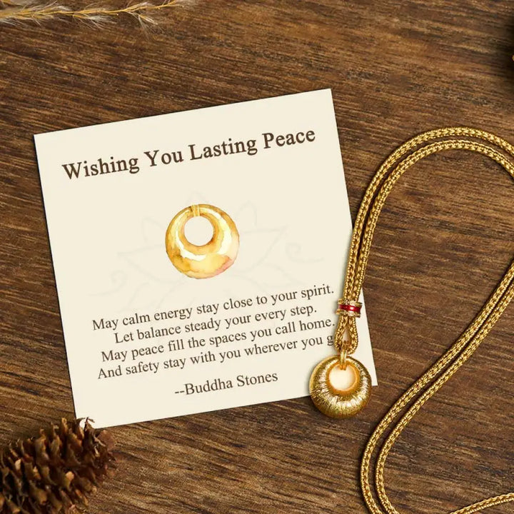 Buddha Stones ’Wishing You Lasting Peace’ 24k Gold Plated Copper Peace Buckle Necklace Includes Gift Message Card