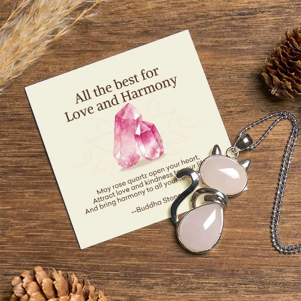 Buddha Stones ’Wishing You Love and Kindness’ Cat Rose Quartz Necklace Includes Gift Message Card - BWOOOH - Rose