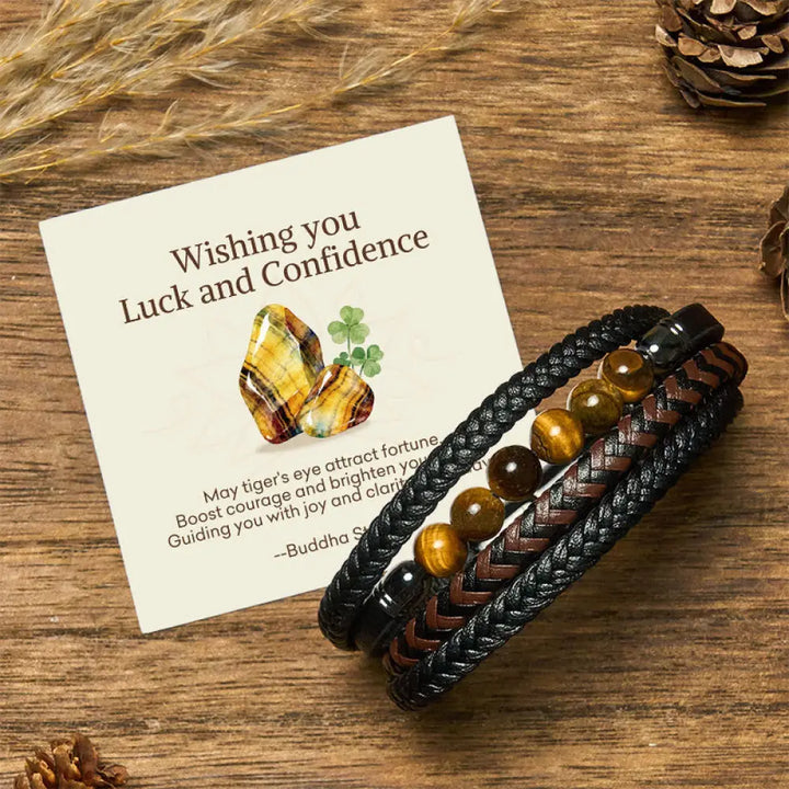 BWOOOH "Wishing You Luck and Confidence" Tiger Eye Leathe