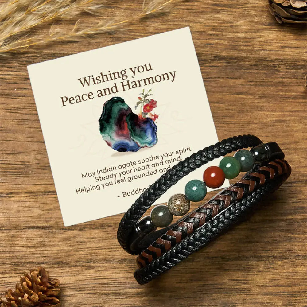 BWOOOH "Wishing You Peace and Harmony" Indian Agate Brace