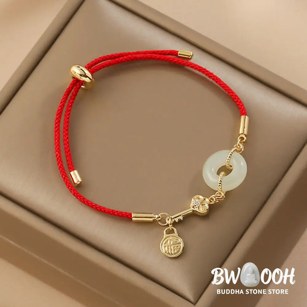 Buddha Stones 'Wishing You Peace and Protection' Jade Red Rope Bracelet Includes Gift Message Card - Bracelet