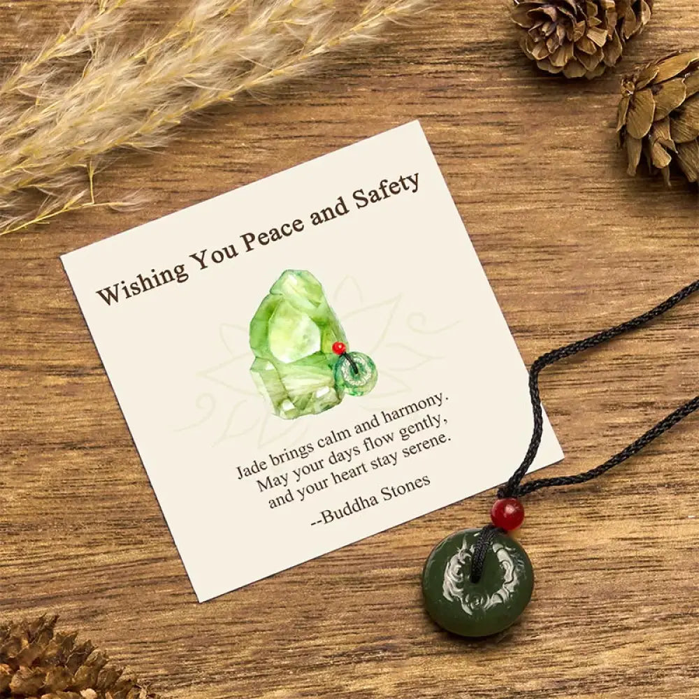 Buddha Stones ’Wishing You Peace and Safety’ Peace Buckle Jade Necklace Includes Gift Message Card - BWOOOH - Cyan Jade