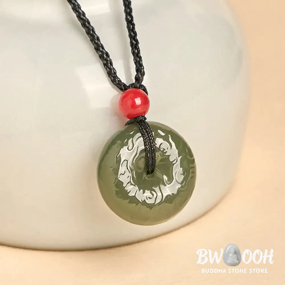 Buddha Stones ’Wishing You Peace and Safety’ Peace Buckle Jade Necklace Includes Gift Message Card - BWOOOH - Necklaces
