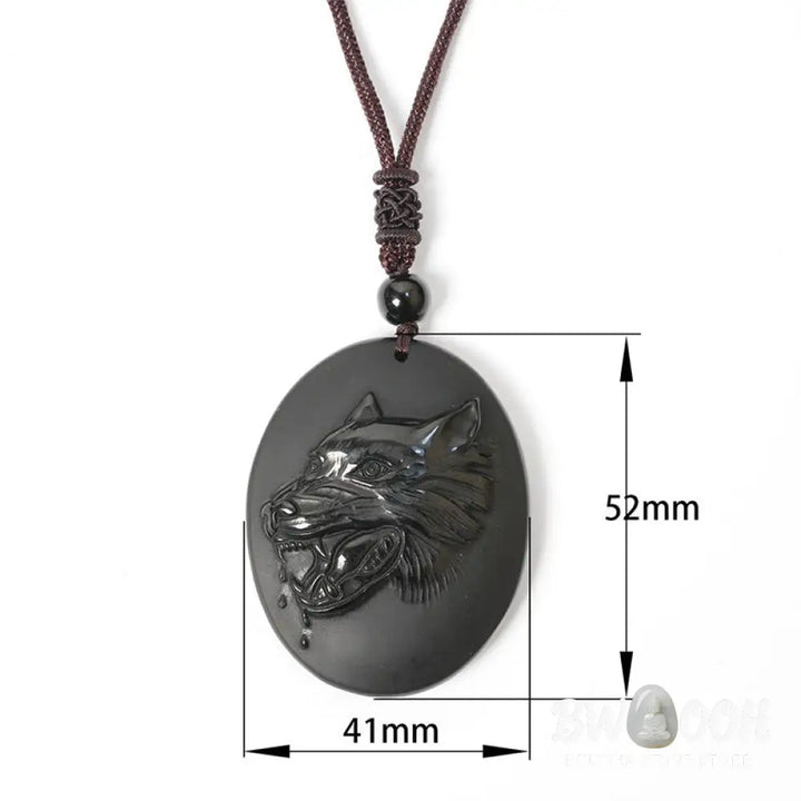 Buddha Stones Wolf Head Natural Black Obsidian Strength Necklace Pendant - BWOOOH - Black Obsidian(Pendant Size: