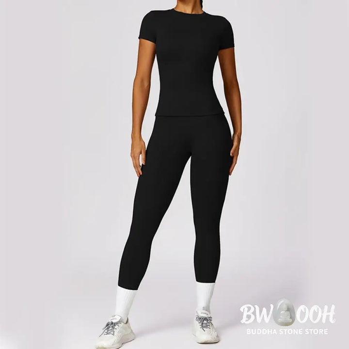 BWOOOH printed yoga leggings - Women Short Sleeve T-Shirt Top High Wais