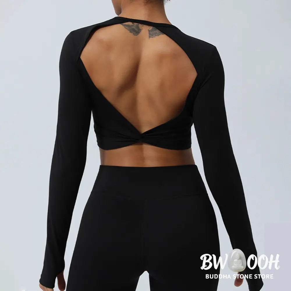 BWOOOH lotus print yoga leggings - Women Workout Long Sleeve Crisscross Bac