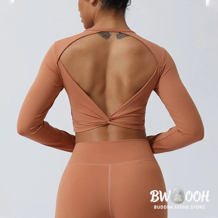 BWOOOH lotus print yoga leggings - Women Workout Long Sleeve Crisscross Bac