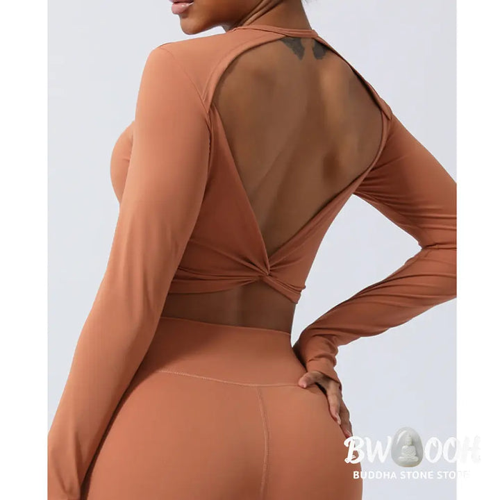 BWOOOH lotus print yoga leggings - Women Workout Long Sleeve Crisscross Bac
