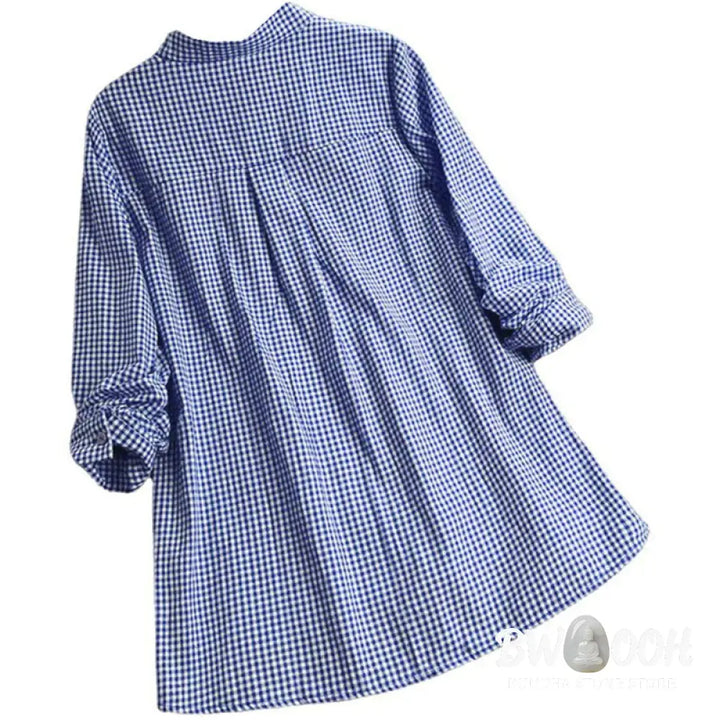 Buddha Stones Women’s Buttons Long Sleeve Checked Pattern Shirt - Women’s Shirts